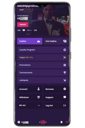 Vegas now casino dashboard after successful login