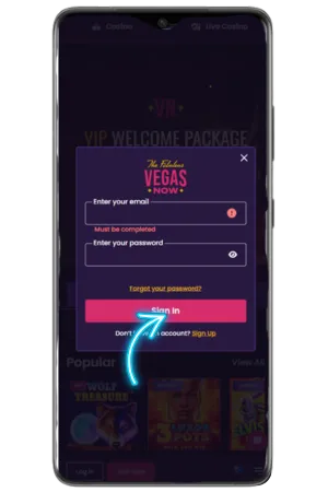 Vegasnow login form email password fields Australia