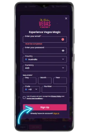 Vegas now casino registration form Australia details