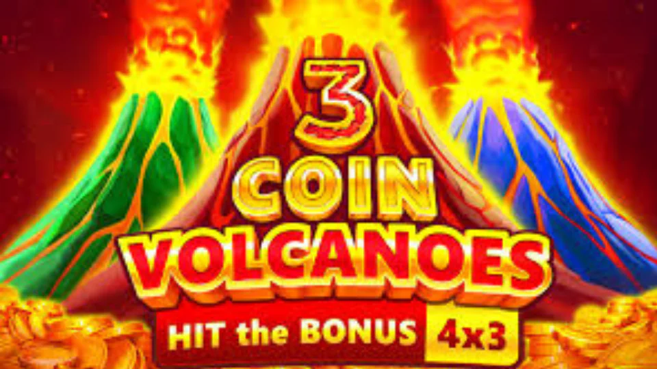 3 Coin Volcanoes pokie with volcanic eruption theme and coin collection bonus game