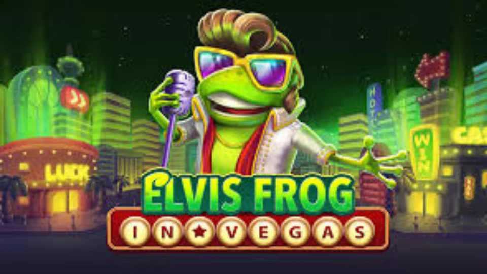 Elvis Frog in Vegas pokie with rock and roll music theme and coin respin feature
